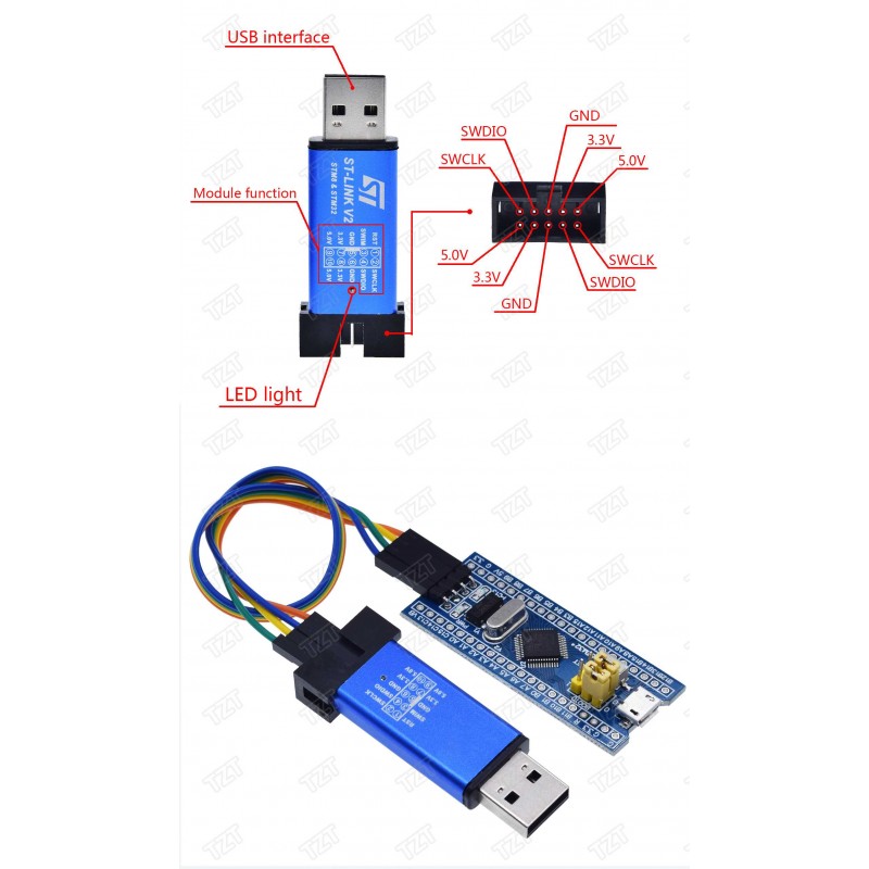 ST-Link V2 Unità Di Programmazione Per STM8 E STM32 - Emulatore Downloader Con Custodia In Alluminio E Cavo Dupont